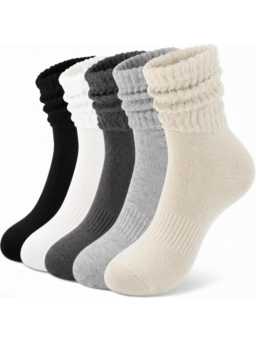 🧦Women's Grey Black 5 Pair Slouchy Socks Slouch Cotton Crew Scrunch Socks